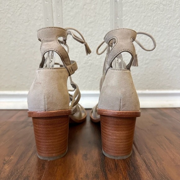 FRYE Brielle Gladiator Lace-Up Sandals Stacked Heel Beige - Picture 7 of 11